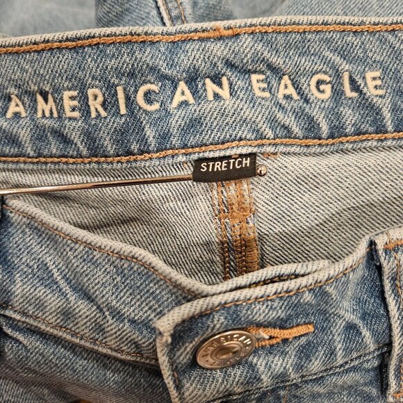 New American Eagle Jeans Womens 8 distressed Flare Leg 2 color hem Stretch Logo - Picture 12 of 16